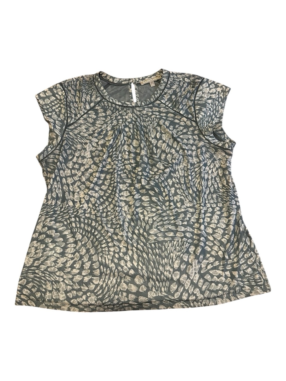Daniel Rainn Teal-Blue Abstract Cap Sleeve Top Petite Large